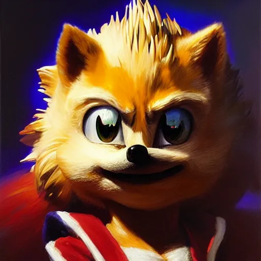 Prompt: a portrait of sonic the hedgehog. highly detailed painting by gaston bussiere, craig mullins, j. c. leyendecker, furry