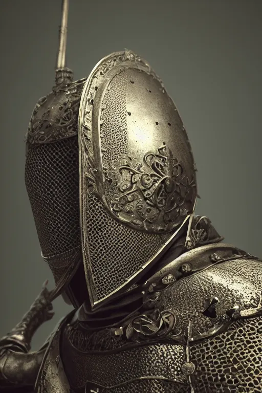 Image similar to a portrait of a medieval knight, historical setting, dynamic pose, close - up, intricate details, intricately detailed clothing, intricate textures, warm lighting, vivid colors, smoke and mist, realistic octane render, hyper realistic render, volumetric shading, depth of field, raytracing, 8 k,