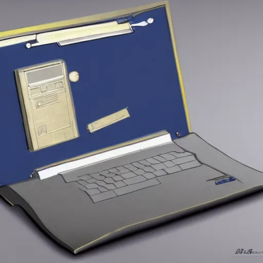 Prompt: a laptop from the year 1 9 5 2, concept art