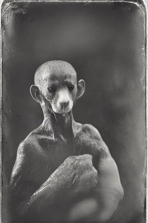 Prompt: a wet plate photo of a weasel monk