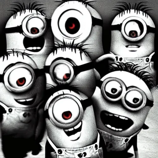 Image similar to Minions living in an insane asylum, creepy photo, minions screaming, nightmare, grainy, lost photo