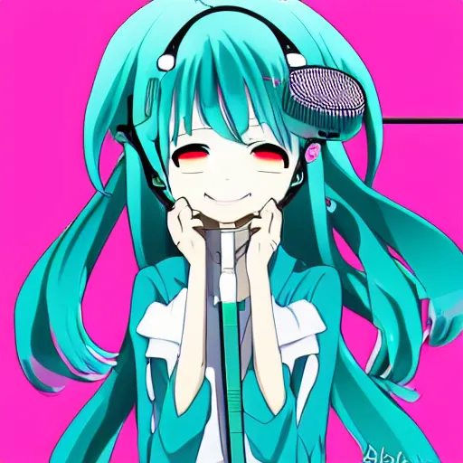 hatsune miku high on weed with bloodshot eyes smoking | Stable Diffusion