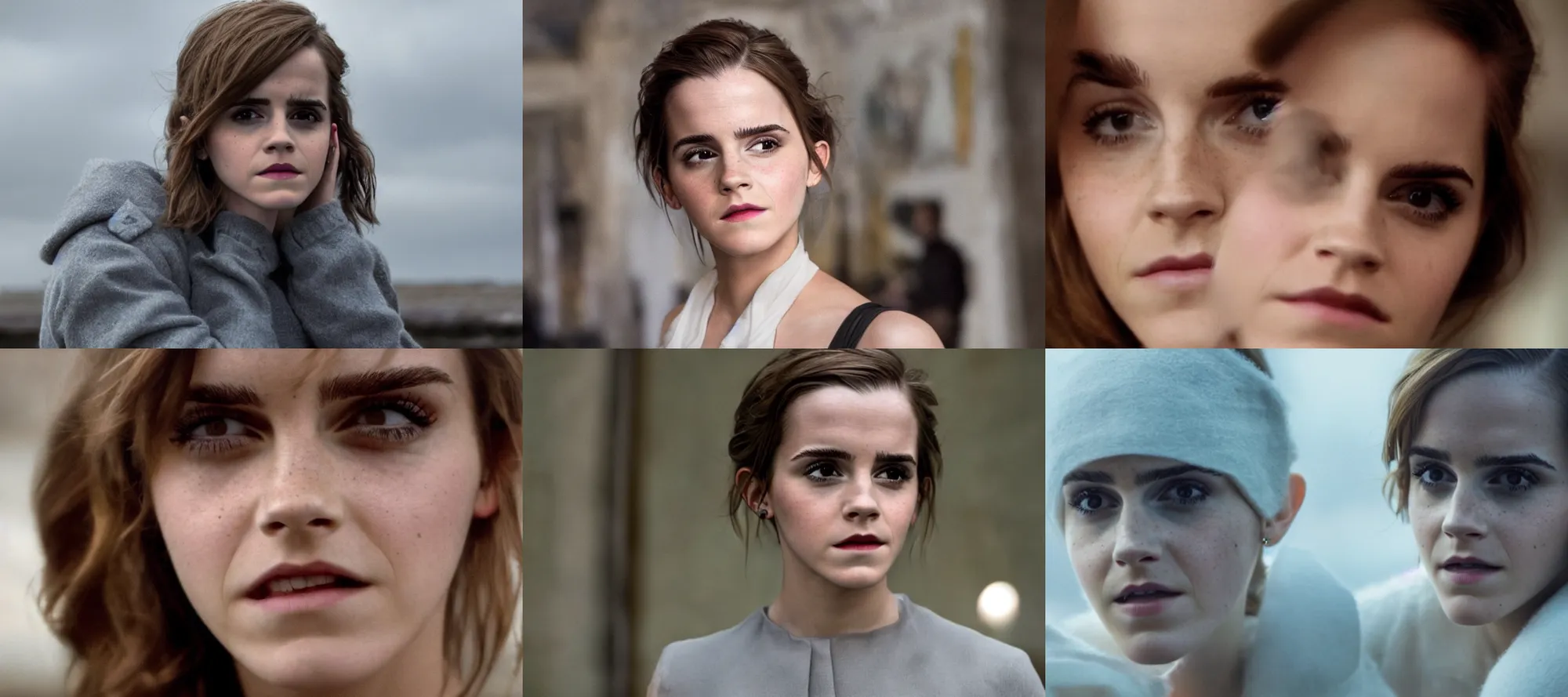 Prompt: close - up of emma watson in a movie directed by chirstopher nolan movie still frame, promotional image, imax 7 0 mm footage