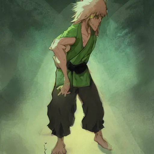 Prompt: Shaggy from Scooby Doo training at a martial arts dojo green theme, by krenz cushart and mucha and yoneyama mai and greg rutkowski