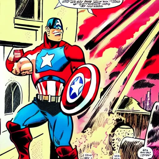 Prompt: John Cena wearing captain America's uniform, in a Marvel Comic Book
