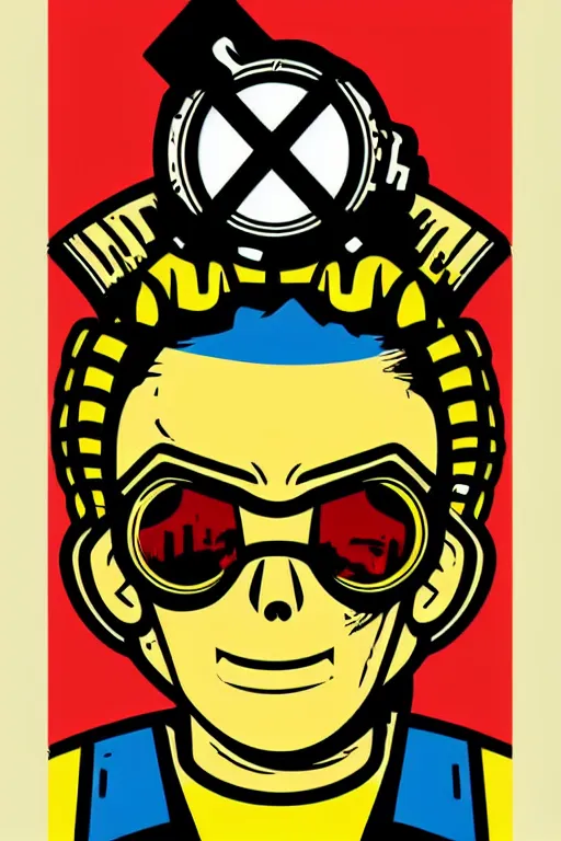 Image similar to fallout 7 6 retro futurist illustration art by butcher billy, sticker, colorful, illustration, highly detailed, simple, smooth and clean vector curves, no jagged lines, vector art, smooth andy warhol style