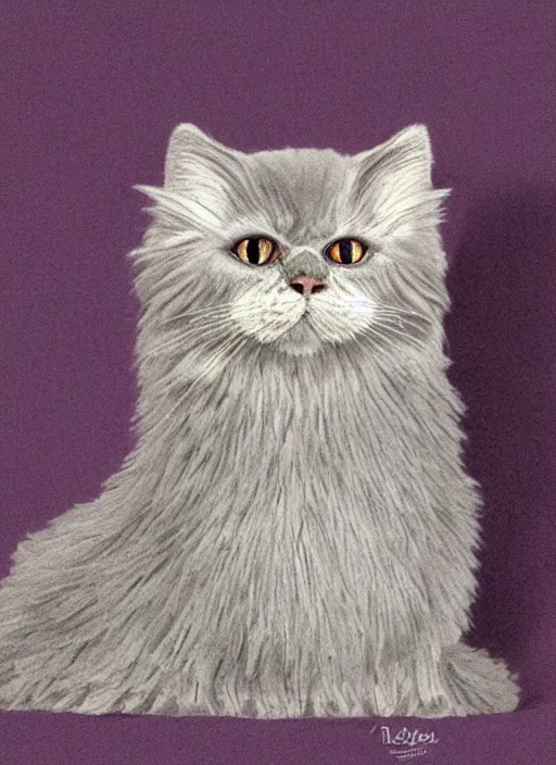 Prompt: on a plush bed of pillows and massive cut diamonds, regally sits a lovely pretty long lavender grey hair selkirk rex cat groomed and curly, glorious, realistic colored pencil rendering eccentric illustration neo - classical, rule of thirds