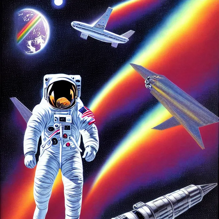 Image similar to astronaut at the rainbow bridge. paul gulacy. philip caza. artgerm.