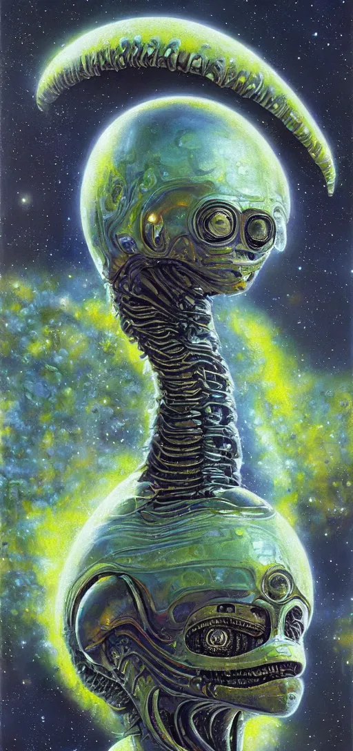 Image similar to a ultradetailed beautiful portrait of a alien of jupyter, oil painting, by ron walotsky, chris foss and moebius, alien art