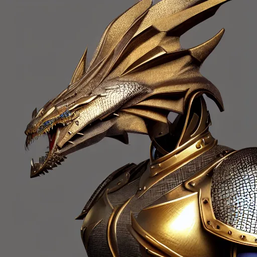 Image similar to stunning bust of a beautiful female knight, but as an anthropomorphic female dragon, well designed robot female dragon head, well armored, sharp claws, HD octane render, epic cinematography, fantasy, Artstation, Deviantart, Furaffinity