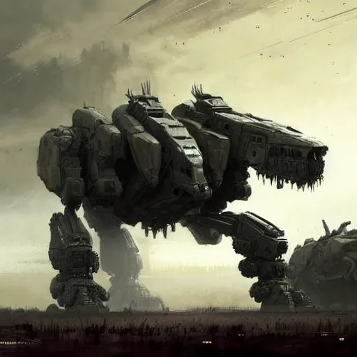 Image similar to fierce organic four legged mech, highly detailed, complex rendering, dramatic lighting, artstation, art by jakub rozalski