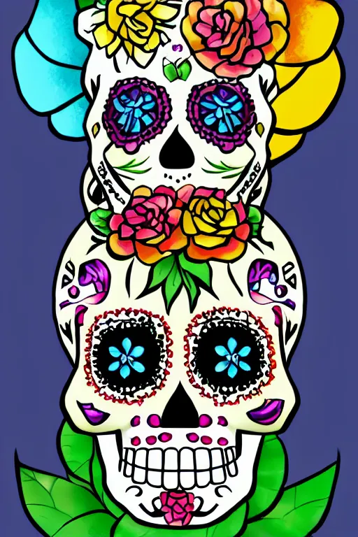 Prompt: illustration of a sugar skull day of the dead girl, art by necrolord