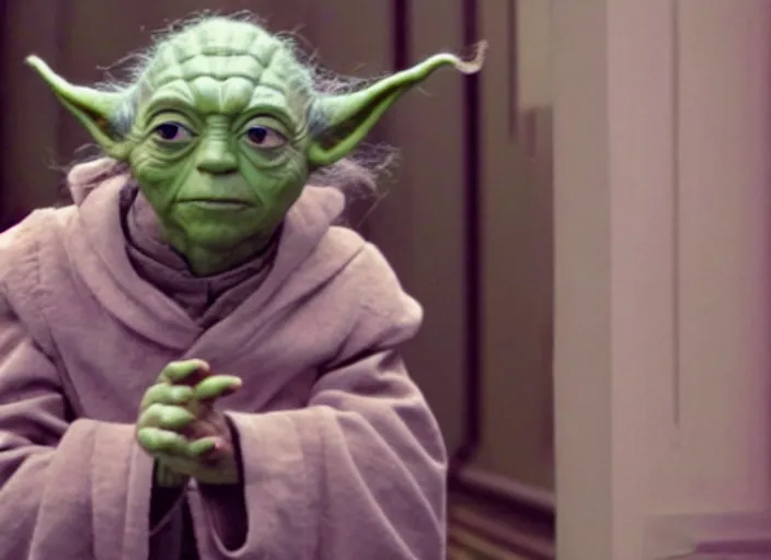 Image similar to a film still of cosplay of yoda in the grand budapest hotel ( 2 0 1 4 )