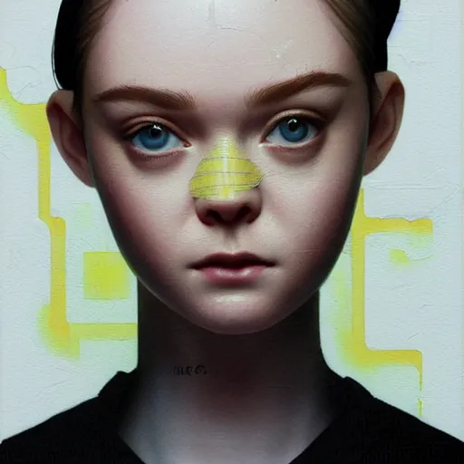 Prompt: Elle Fanning in iRobot picture by Sachin Teng, asymmetrical, dark vibes, Realistic Painting , Organic painting, Matte Painting, geometric shapes, hard edges, graffiti, street art:2 by Sachin Teng:4