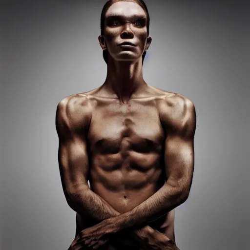 Image similar to a portrait of a beautiful athletic young male unicentaur , photographed by erwin olaf, artistic