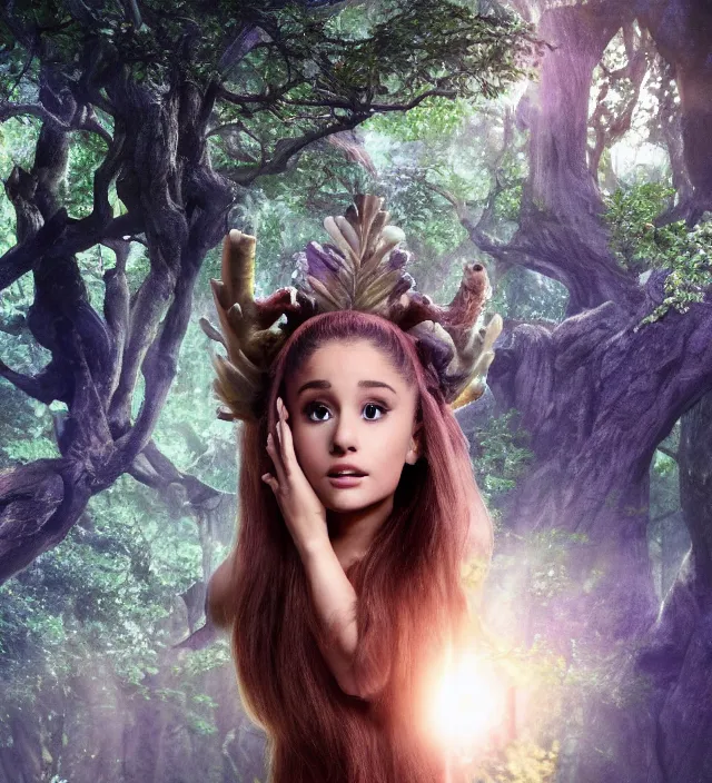 Image similar to ariana grande as a mystical forest creature, d & d, movie still frame, hd, remastered, film grain, cinematic lighting