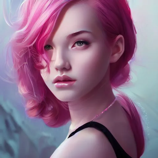 Image similar to teen girl, pink hair, gorgeous, amazing, elegant, intricate, highly detailed, digital painting, artstation, concept art, sharp focus, illustration, art by Ross tran