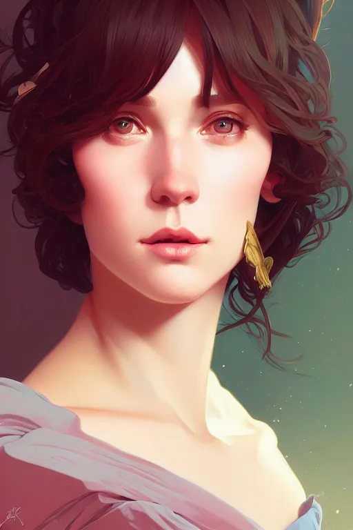 Image similar to a portrait of francine frye, fantasy, sharp focus, intricate, elegant, digital painting, artstation, matte, highly detailed, concept art, illustration, ambient lighting, art by ilya kuvshinov, artgerm, alphonse mucha, and greg rutkowski