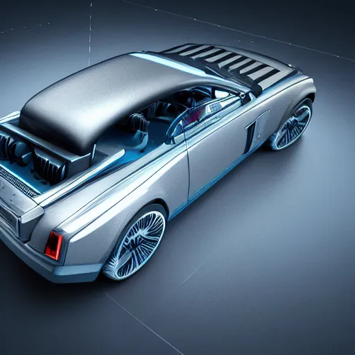 Image similar to 3 d octane render, super detailed, ray tracing, high quality, super realistic, cyberpunk rolls royce.