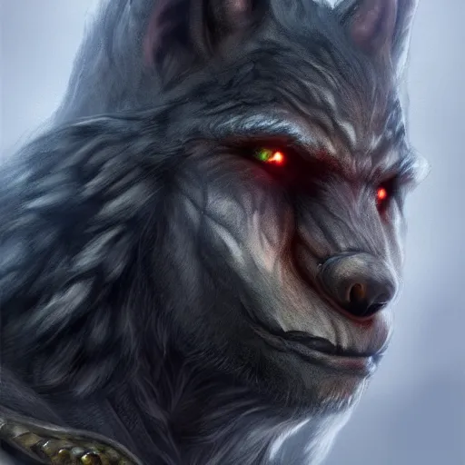 Prompt: a digital art of realistic portrait of werewolf from dark souls, scary grim dark werewolf, fantasy concept art character sheet, 4 k, ultra detail, volumetric lighting, unreal engine, octane render