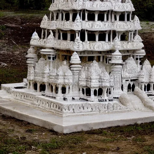 Image similar to an ancient white fantasy indian temple made of mushroom