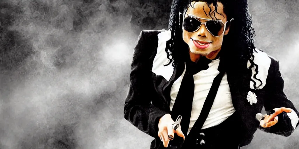 Image similar to michael jackson this is it by himself 2 0 0 9 style wearing shades, studio solo, this is it style, photo real, motion blur, solo, by himself, heroic pose, real life, spotted, ultra realistic face, accurate, 4 k, movie still, uhd, sharp, detailed, cinematic, render, modern