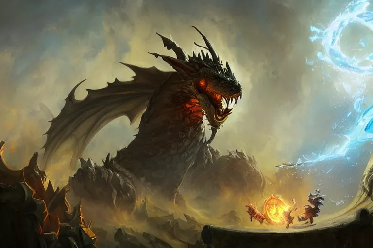 Prompt: a dragon emerging from a portal in the baroque era, league of legends art style, hearthstone art style, epic fantasy style art by Craig Mullins, fantasy epic digital art, epic fantasy card game art by Greg Rutkowski