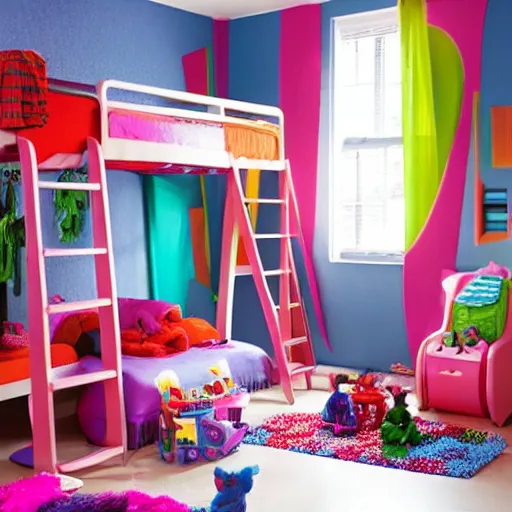 Image similar to colorful children ’ s bedroom with toys