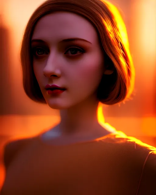 Prompt: dreamy young beautiful female artificial intelligence, metropolis, cinematic, rim light, bokeh, photo - realistic, elegant, high detail, 8 k, masterpiece, photo taken in 1 9 3 0