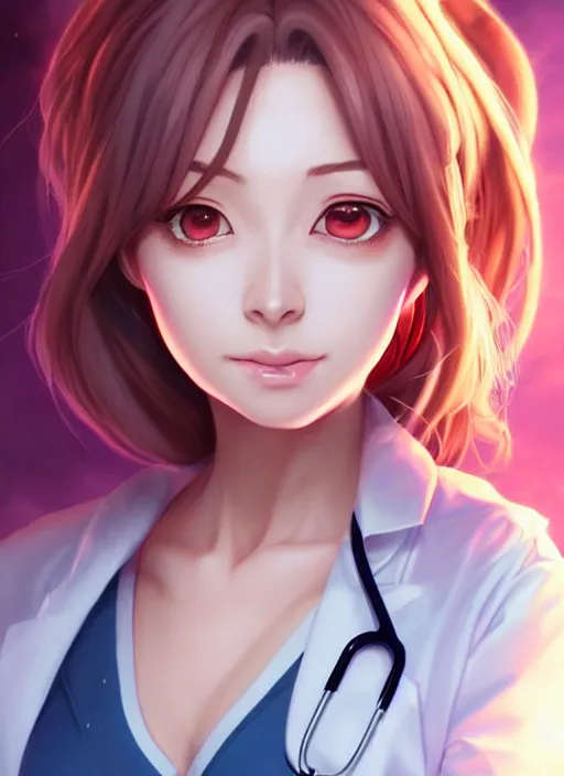 Image similar to beautiful portrait of a female Doctor who looks like Mio Naruse the testament of sister devil anime , character design by Ross Tran, artgerm detailed, soft lighting