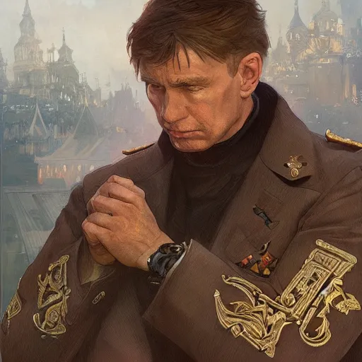 Prompt: Putin is sad because he lost the war, intricate, highly detailed, digital painting, artstation, concept art, smooth, sharp focus, illustration, art by artgerm and greg rutkowski and alphonse mucha