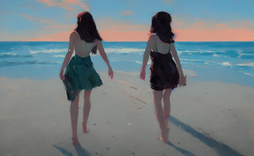 Prompt: a night at the beach when you were young by Atey Ghailan and Michael Garmash
