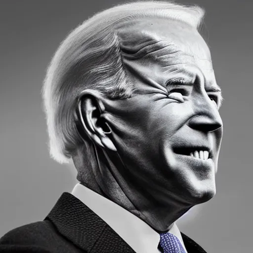 Image similar to A beautiful mixed media art of Joe Biden in profile, with their features appearing both in front of and behind their head. by David Burdeny funereal