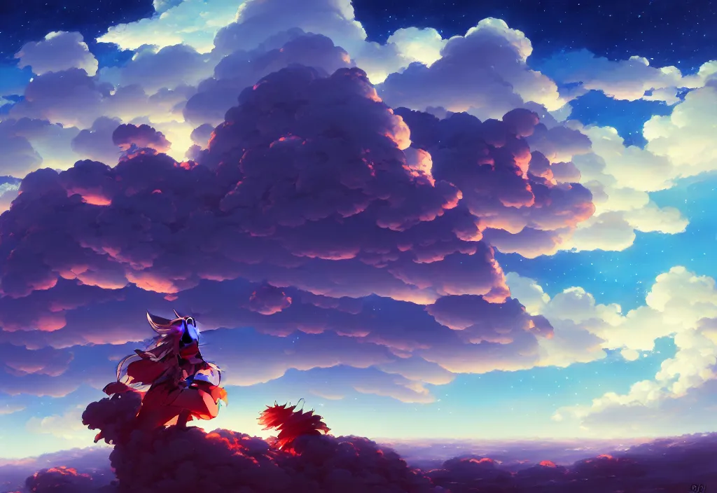 Prompt: night sky clouds, intricate oil painting, high detail illustration, sharp high detail, manga and anime 1 9 9 9, official fanart behance hd artstation by jesper ejsing and makoto shinkai, 4 k,