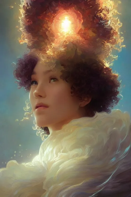 Image similar to bob ross, dreamy and ethereal,, fantasy, intricate, elegant, rainbow bubbles, highly detailed, digital painting, artstation, concept art, smooth, sharp focus, illustration, art by artgerm and greg rutkowski and alphonse mucha