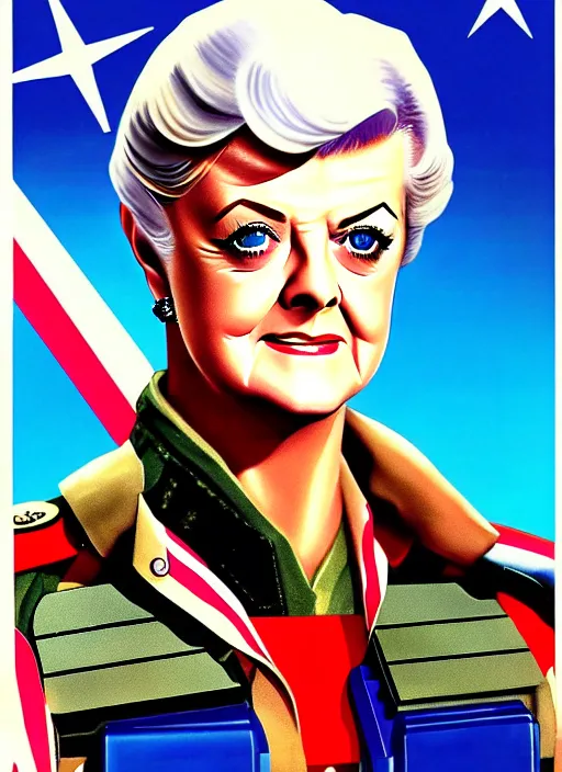 Image similar to g. i. joe portrait painting of angela lansbury, hasbro box art, 1 9 8 8, hq scan