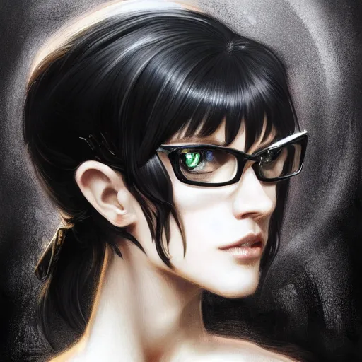 Image similar to a portrait a young asia argento as bayonetta, urban motifs, intricate, elegant, highly detailed, digital painting, trending on artstation, concept art, smooth sharp focus, illustration, art by artgerm and greg rutkowski