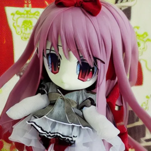 Image similar to cute fumo plush of the dangerous dame who plays with fire, anime girl