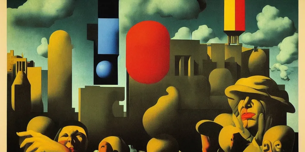 Image similar to Bauhaus Poster by Richard Corben, by by René Magritte, surrealism, gothic, baroque