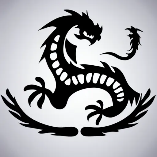 Image similar to a black logo on a white background of a very cute small dragon with well-designed head, vector graphics