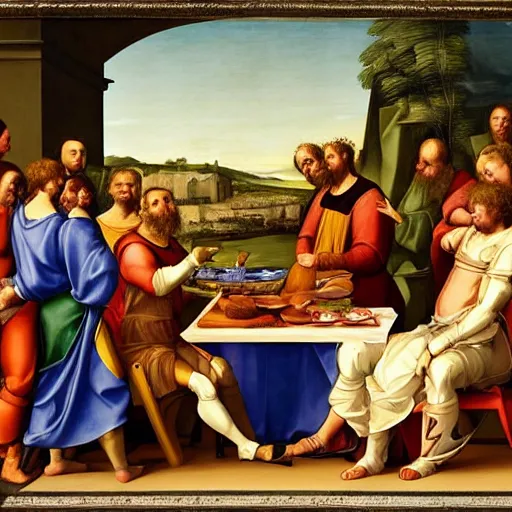 Prompt: renaissance painting of the knights of the sphere table