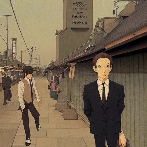 Prompt: anime joseph goebbels and mark zuckerberg by hasui kawase by richard schmid, crime drama, studio ghibli