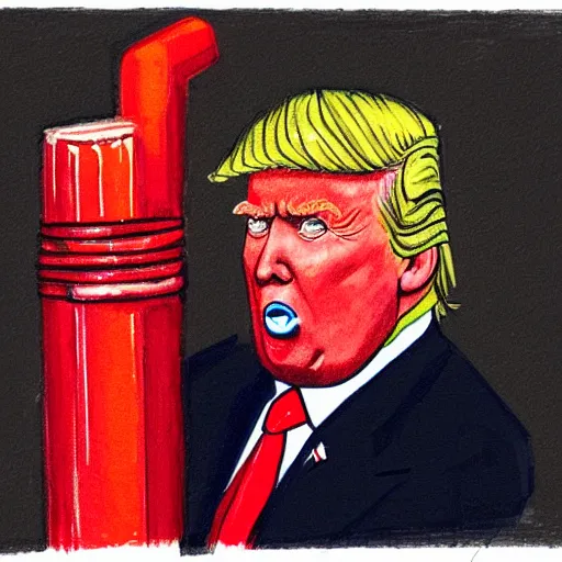 Prompt: portrait of donald trump eating a red crayon