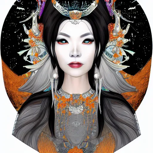 Image similar to Ancient Queen of the Night portrait in the Dang My Linh style, digital art, highly detailed