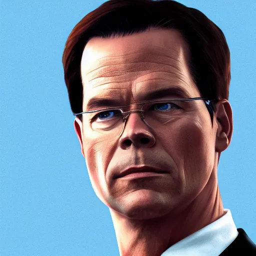 Image similar to mark rutte as a dictator, fantasy, high detail, elegant, digital painting, cinematic lighting, textured skin, highly detailed, artstation, unreal engine 5, breathtaking, illustration, ilya kuvshinov, nikolay makovsky