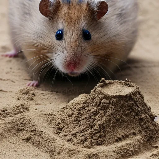 Image similar to Photo of a hamster making a sandcastle, highly-detailed 4K award-winning