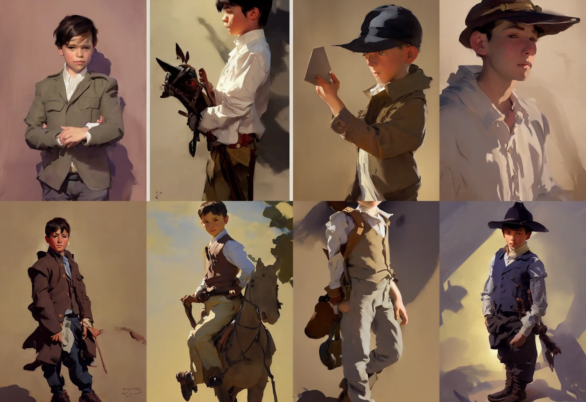 Prompt: portrait of young boy travaler jodhpurs greg manchess painting by sargent and leyendecker, studio ghibli, fantasy, medium shot, asymmetrical, intricate, elegant, matte painting, illustration, hearthstone, by greg rutkowski, by greg tocchini, by james gilleard, by joe fenton