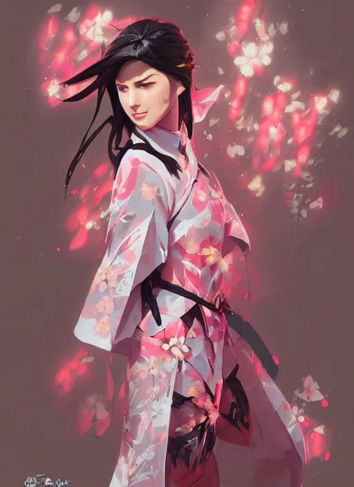 Image similar to gal gadot as nezuko from demon slayer ねずこ wearing floral kimono by artgem by greg rutkowski trending on artstation