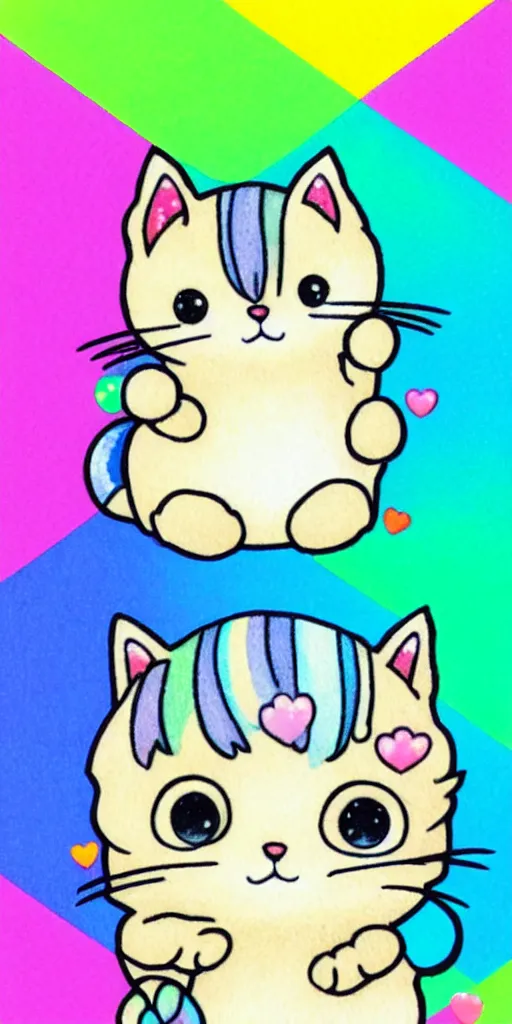 Image similar to a tiny cute kitten sleeping, puffy sticker, glitter sticker, kawaii by studio ghibli, by lisa frank 8 k pastel colours, isometric, smeared watercolours,