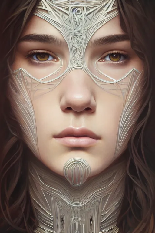 Prompt: symmetry!! portrait of hailee steinfeld, machine parts embedded into face, intricate, elegant, highly detailed, digital painting, artstation, concept art, smooth, sharp focus, illustration, art by artgerm and greg rutkowski and alphonse mucha, 8 k